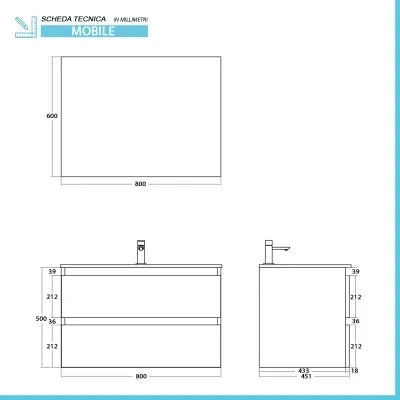 Mobile bagno sospeso 80 cm ossido e rovere con cassetti soft-close Kleo