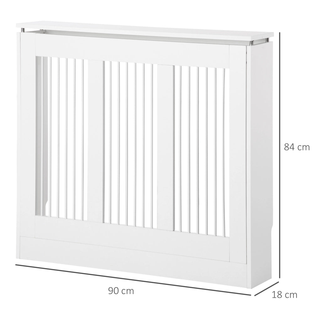 Copritermosifone a Doghe, Copri Termosifone Moderno con Antiribaltamento per Soggiorno, Corridoio, Ufficio, in MDF e Acciaio, 90x18x84cm, Bianco
