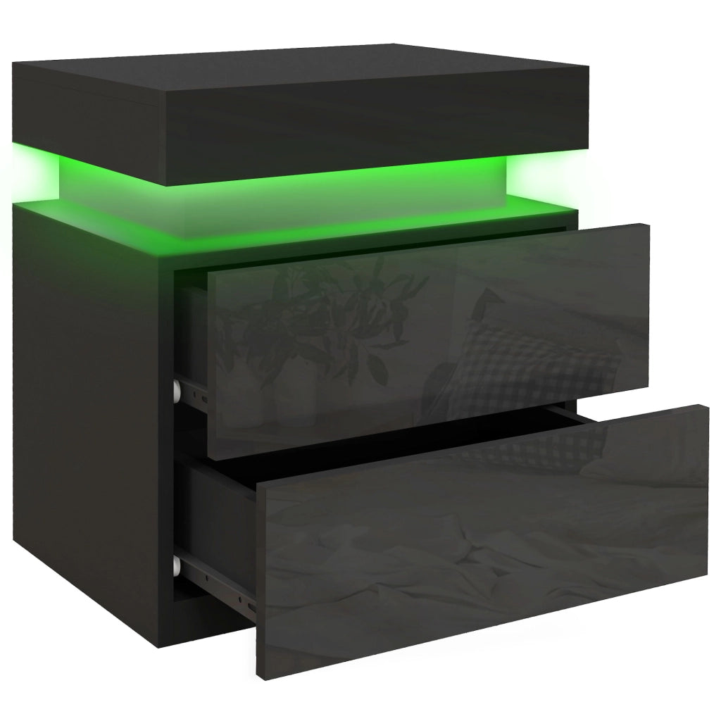Comodino con luce LED RGB e 2 cassetti ¨C Xylo ¨C nero lucido