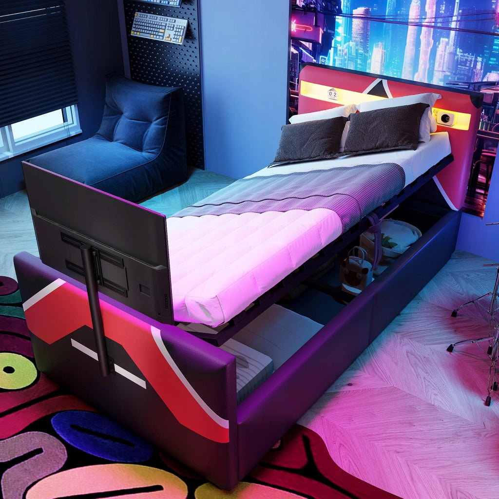 Letto gaming 90x200 - Xylo - LED, idraulico, TV