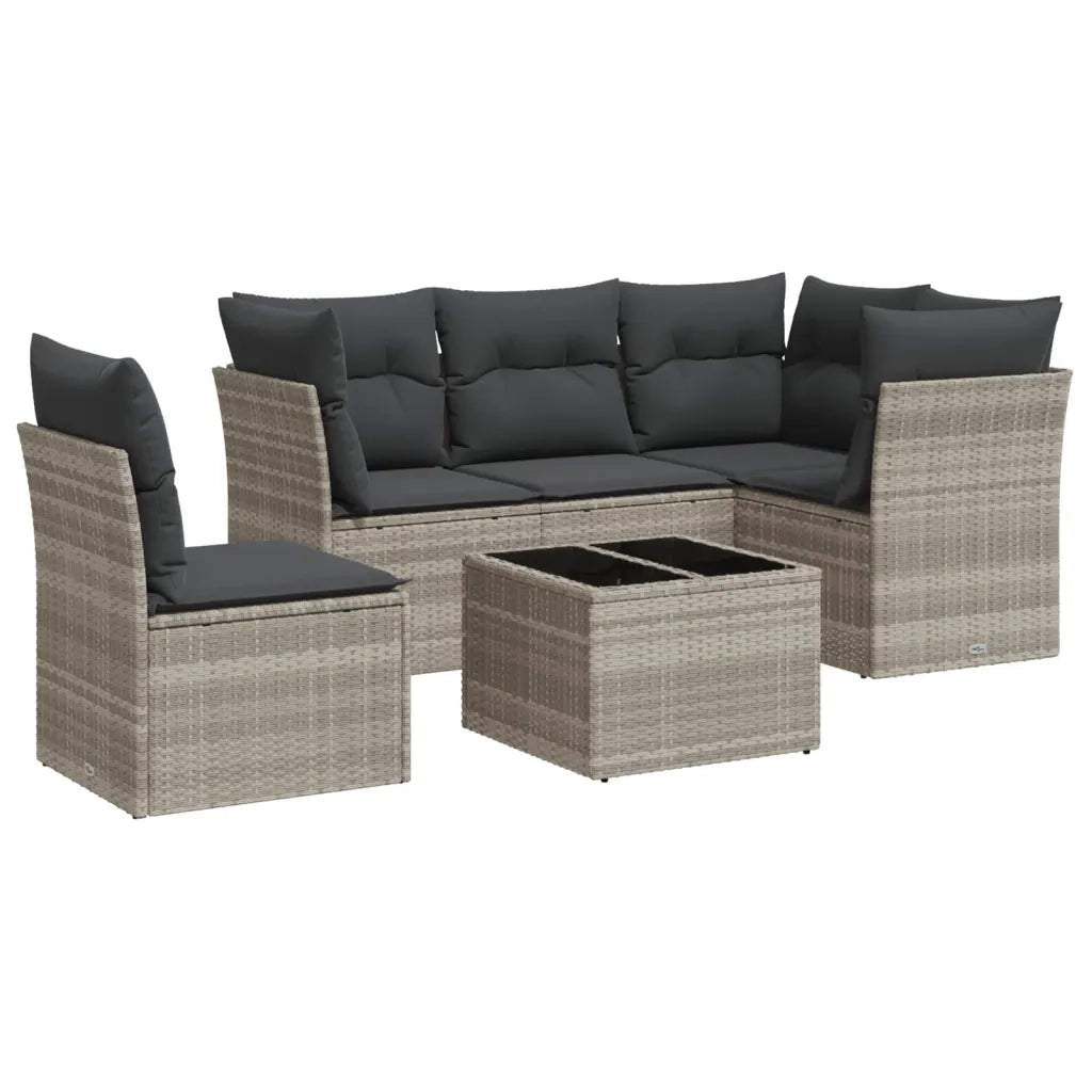 Set Divano da Giardino 6pz | Set Salotto da Giardino con Cuscini Grigio Chiaro Polyrattan