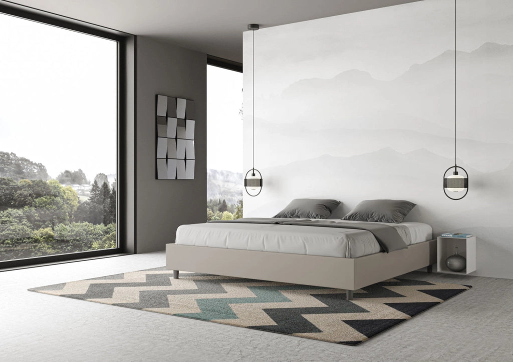 BS COM Letto con rete imbottito 180x190 similpelle tortora