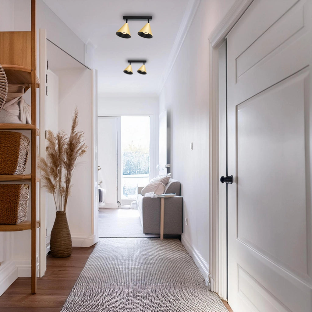 Faretto soffitto doppio su barra oro/nero GU10 Cone