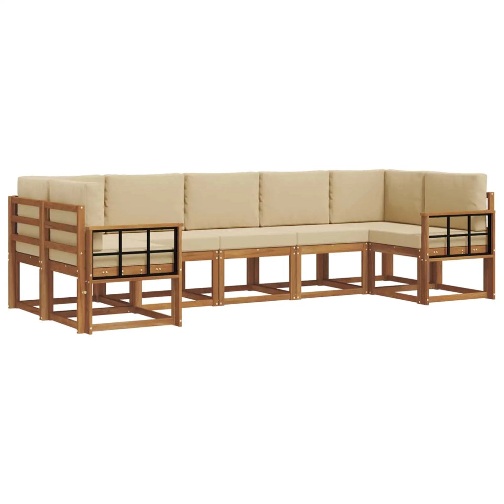 Set di divani da esterno con cuscino 7 pcs Naturale e Beige 3366931