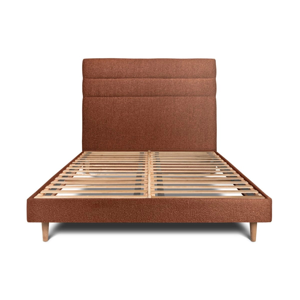 Letto 150x190 cm con testiera in linea - tessuto bouclé