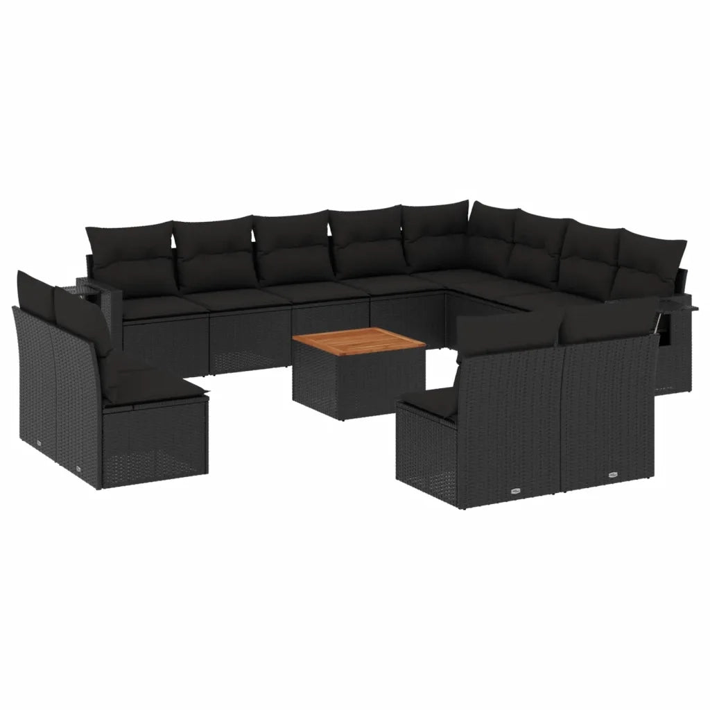 Set Divani da Giardino 13pz con Cuscini Nero in Polyrattan 3257140
