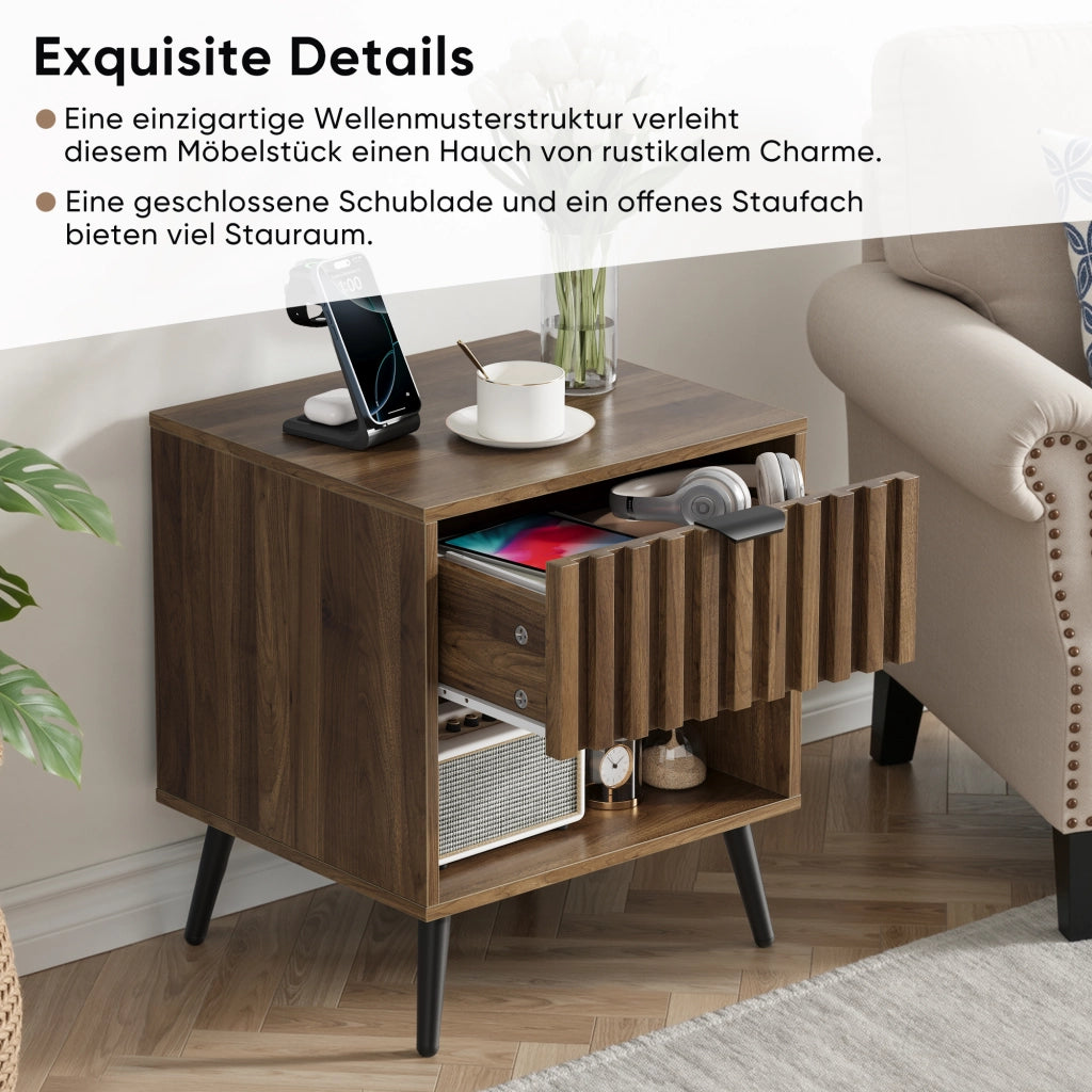 Tavolino Comodino con Cassetto ¨C MINIMAL ¨C Noce, 45x40x53 cm