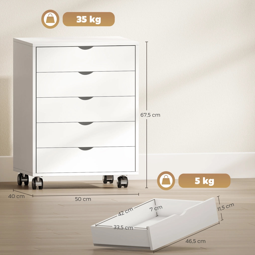 Scrivania con cassetti e ruote ¨C Xylo ¨C Bianco 90x50x75 cm