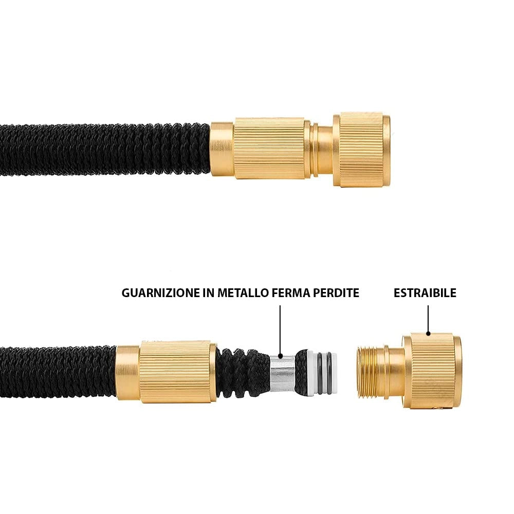 Bricozone Tubo da Giardino Estensibile con Raccordi in Ottone e Ugello 8 Funzioni Misura: 2.5 / 7.5 M