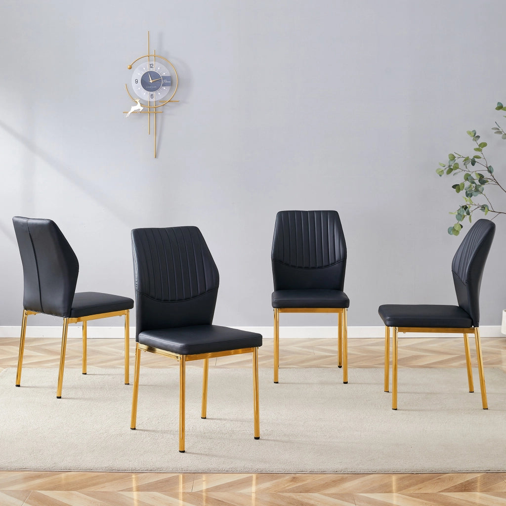Set 4 Sedie da Pranzo ¨C MINIMAL ¨C PU Nero, Gambe Oro in Metallo