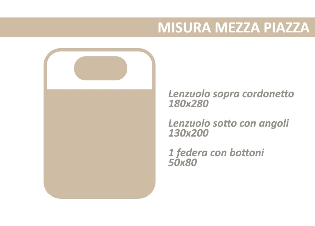 Completo Lenzuola Letto 100% Cotone Made In Italy Disegno Nebula - Piazza e Mezza - Beige