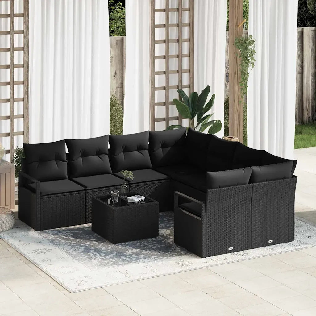 Set di divani con cuscino 9 pcs Nero polyrattan 3354992