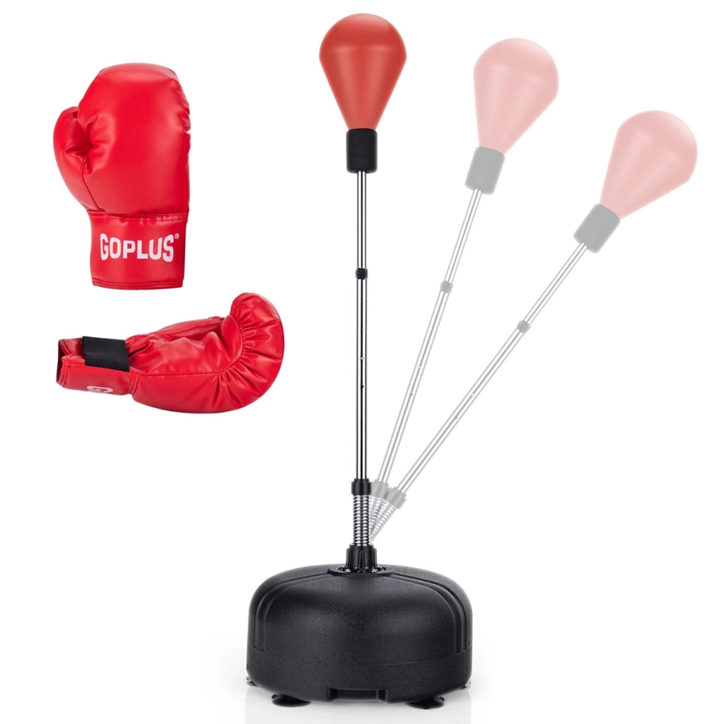 Punching ball per adulti e bambini con altezza regolabile in 4 posizioni, Sacco da boxe con supporto e guanti Rosso