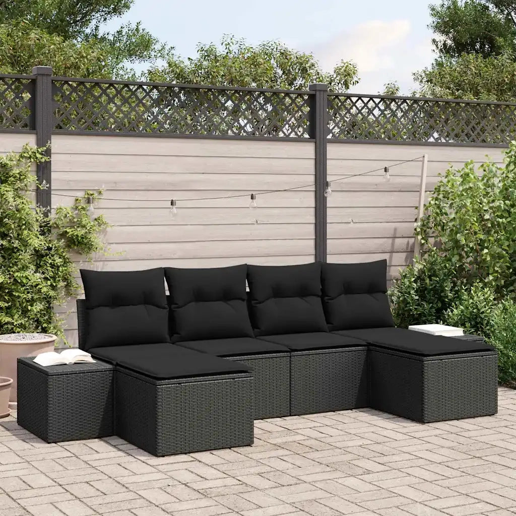 Set Divano da Giardino con cuscino 6 pcs Nero polyrattan 3347173