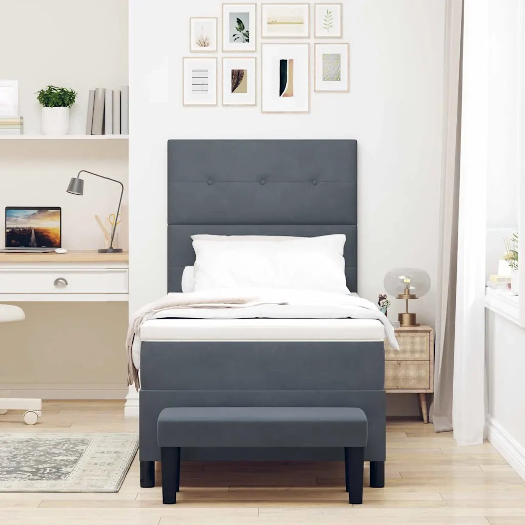 Letto a molle con materasso Grigio scuro 80 x 200 cm Velluto