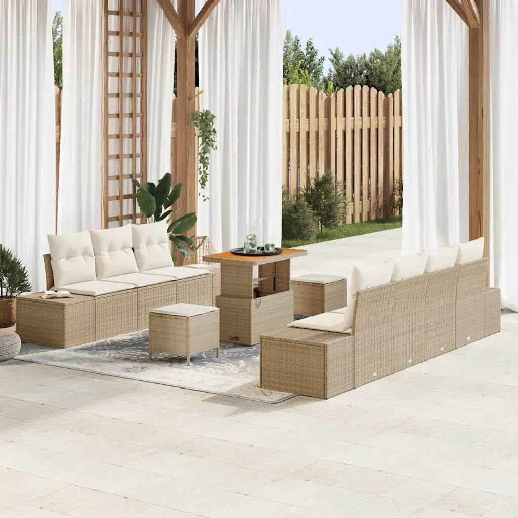Set Divano da Giardino con cuscino 10 pcs Beige Poly Rattan 3364701