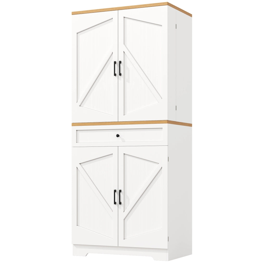 Credenza alta multiuso in MDF bianco 80x40x180 cm con cassetti e ripiani aperti