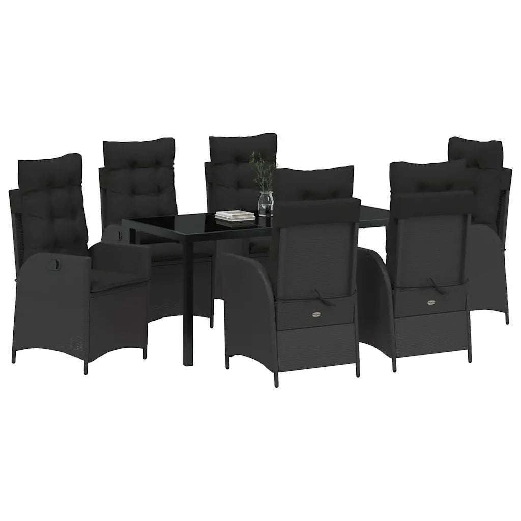 Set da Pranzo per Giardino con cuscino 7 pcs Nero polyrattan