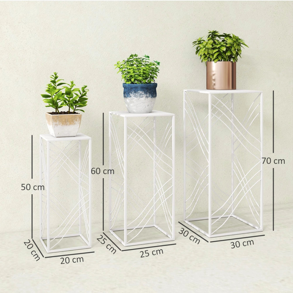 Set 3 Ripiani Piante ¨C Minimal ¨C Stapelbar in Metallo Bianco 50x60x70 cm