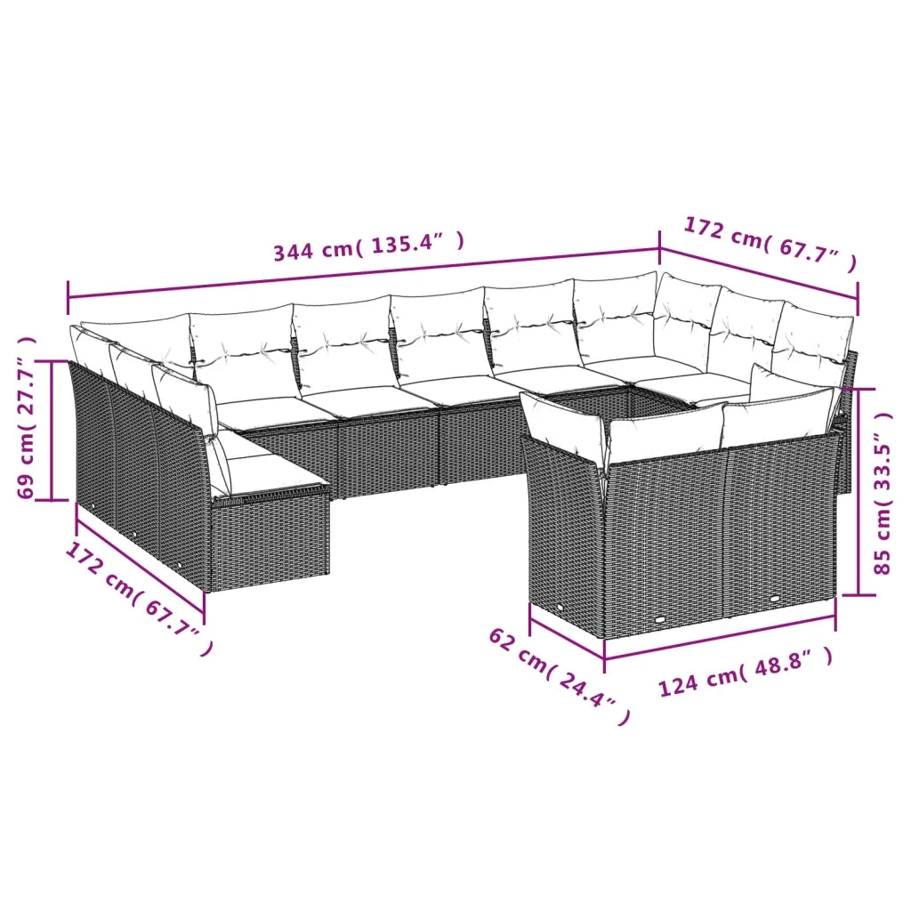 Set Divani da Giardino 12 pz con Cuscini Grigio in Polyrattan