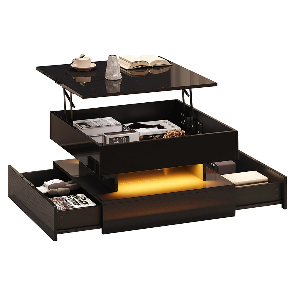 Tavolino regolabile - Xylo - 65x65cm LED 2 cassetti nero