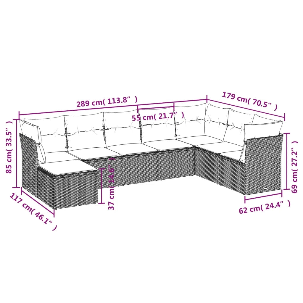 Set Divano da Giardino 8 pz con Cuscini Beige in Polyrattan 3249887