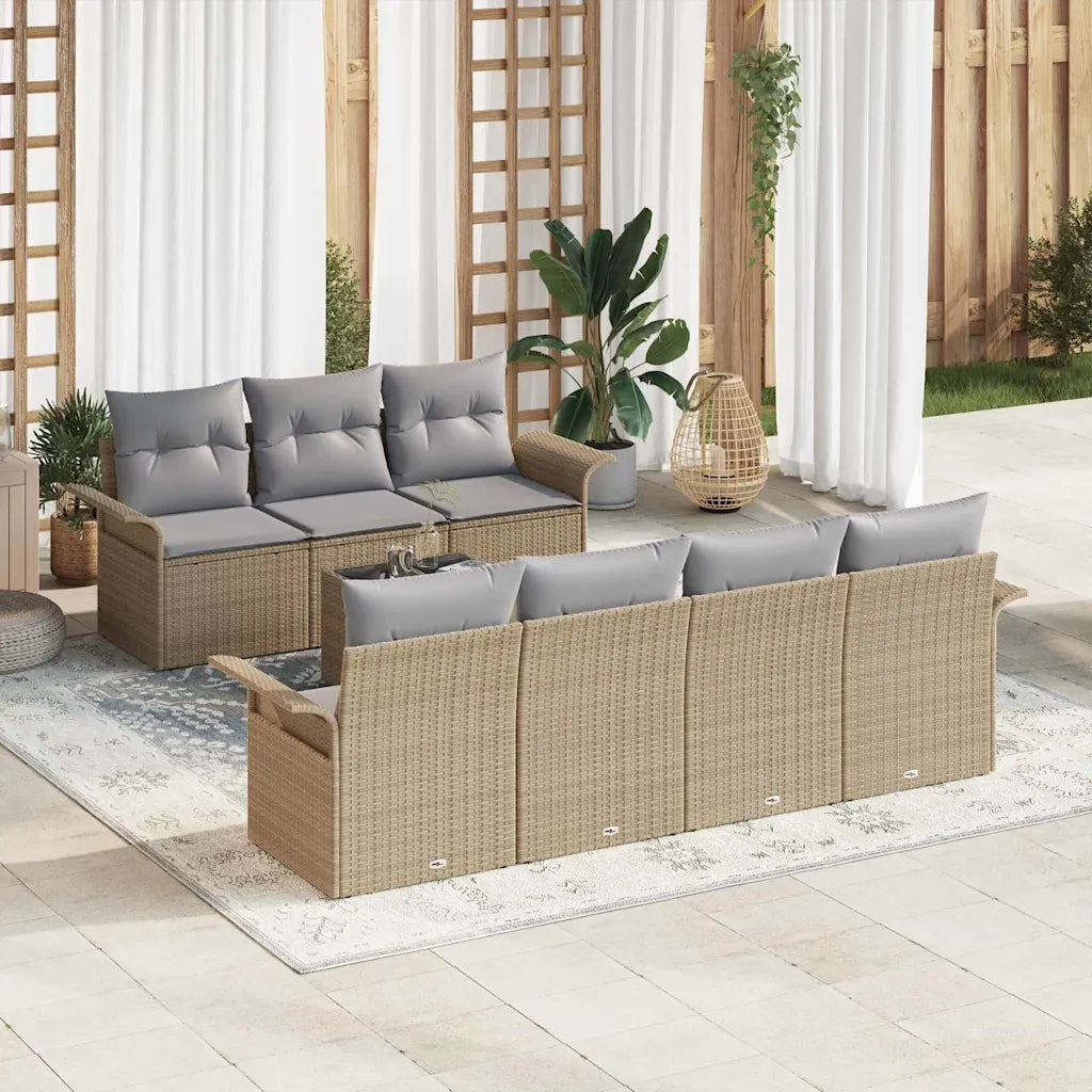 Set Divano da Giardino con cuscino 8 pcs Beige polyrattan 3345270