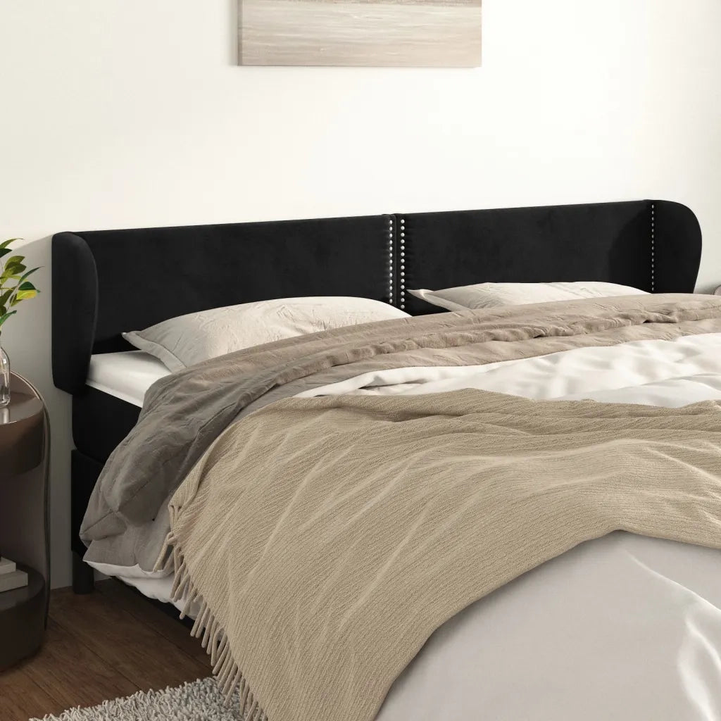 Testiera | Testata ad Orecchio Nera 203x23x78/88 cm in Velluto