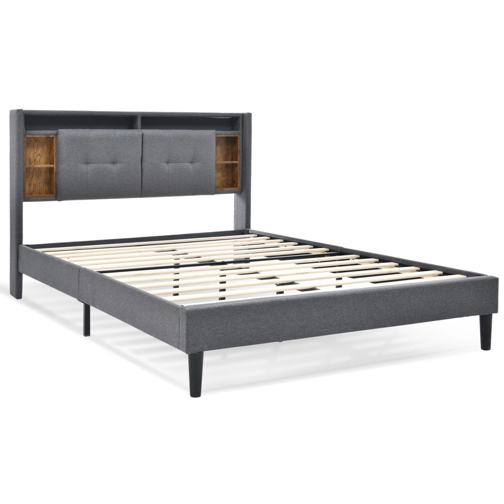 letto imbottito legno grigio 140 x 200 cm