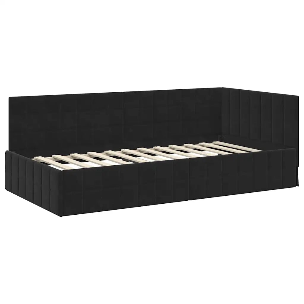 Cornice del letto ad angolo Nero 100 cm x 200 cm Velluto