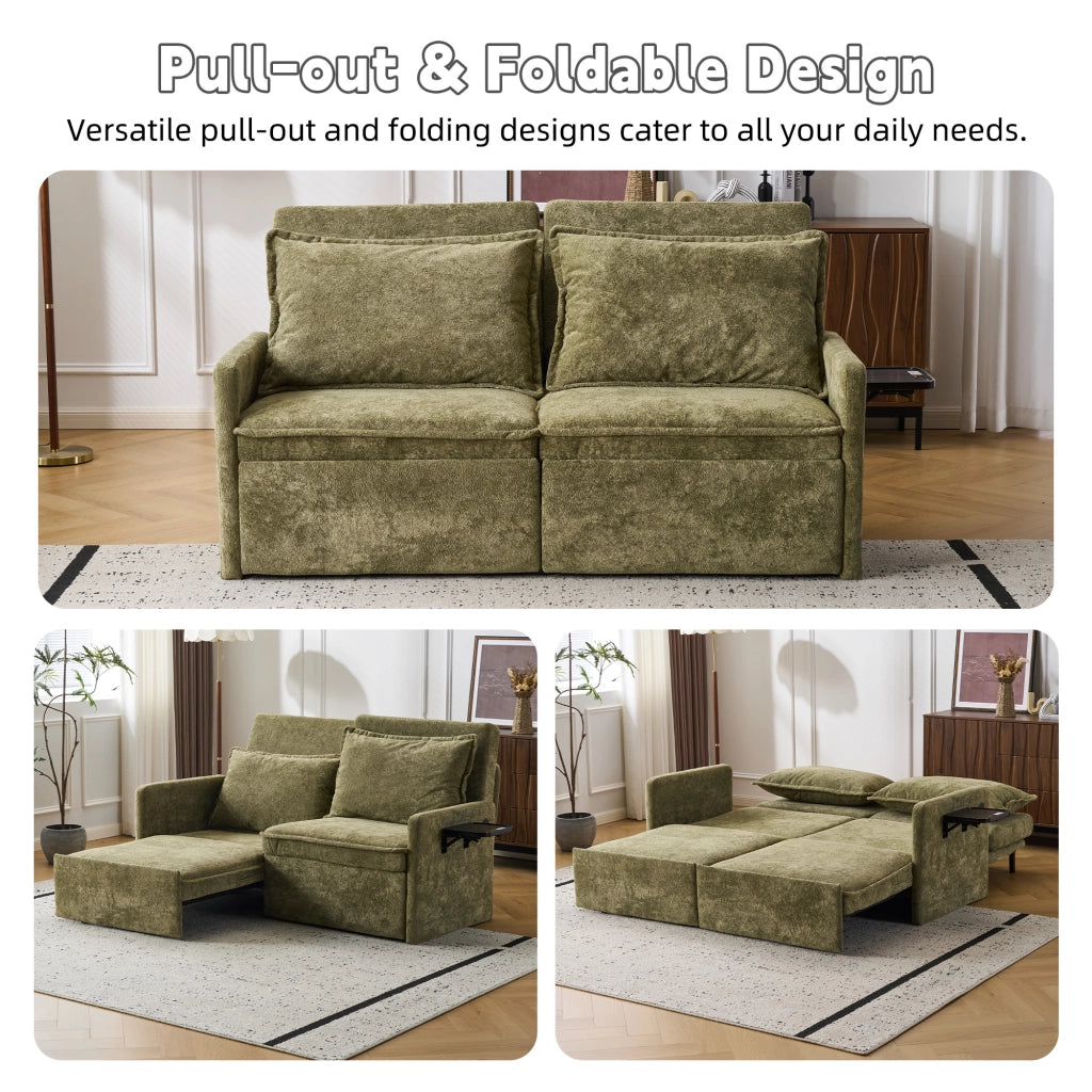 Divano letto con cuscini, USB e contenitore ¨C Zephmum ¨C Verde, chenille, 180x90x100