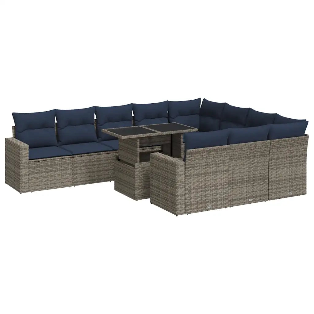 Set Divani da Giardino 11 pz con Cuscini Polyrattan Acacia Grigio 3326392