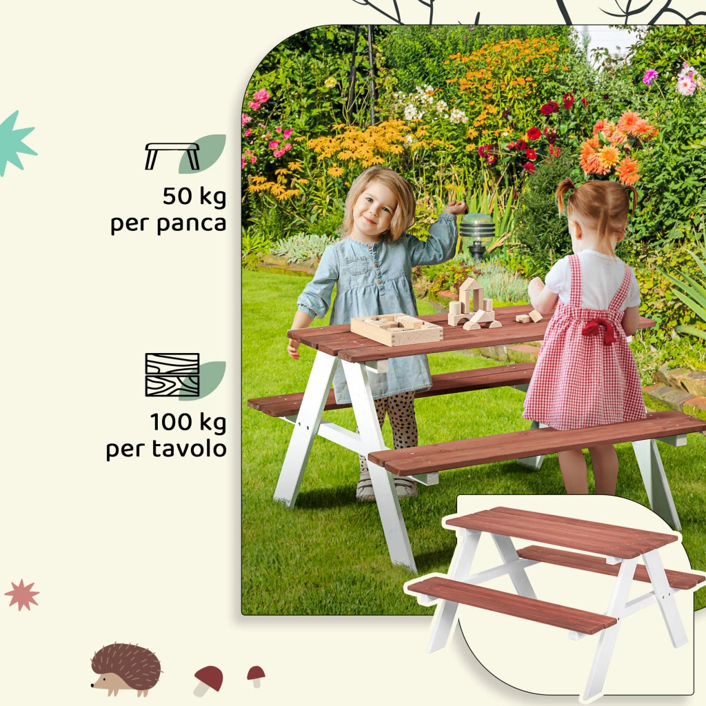 Tavolo da pranzo con panche per bambini ¨C zephmum ¨C Legno, Marrone, 89x79x50 cm