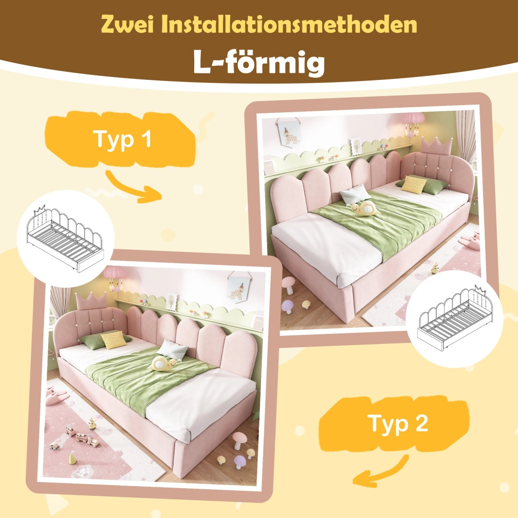 Letto sofa con letto estraibile velluto rosa 90x200 cm