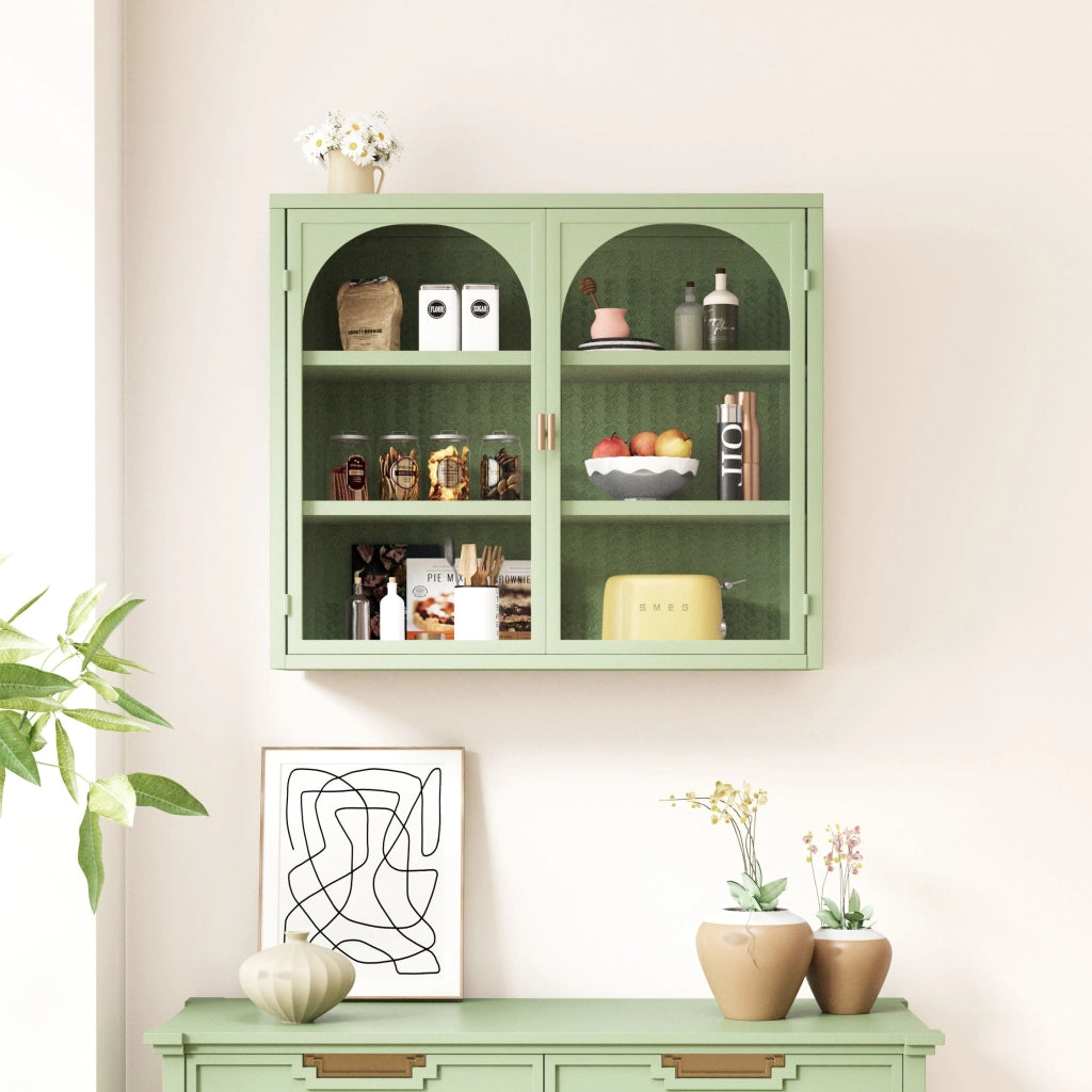 Pensile da Parete con Ante in Vetro e Ripiani ¨C Xylo ¨C Verde, 70 cm