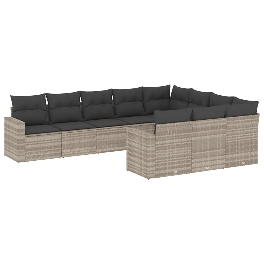 Set Divano Giardino 10 pz con Cuscini Grigio Chiaro Polyrattan