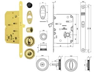 KIT A SERRATURA NOTTOLINO SCIVOLA TRE PORTE SCORREVOLI B.TONDO OT. LU.- - mm.50 (B04934.50.03) - 1 pezzi AGB