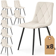 Set di 8 Sedie in velluto trapuntate MILO Beige gambe nere