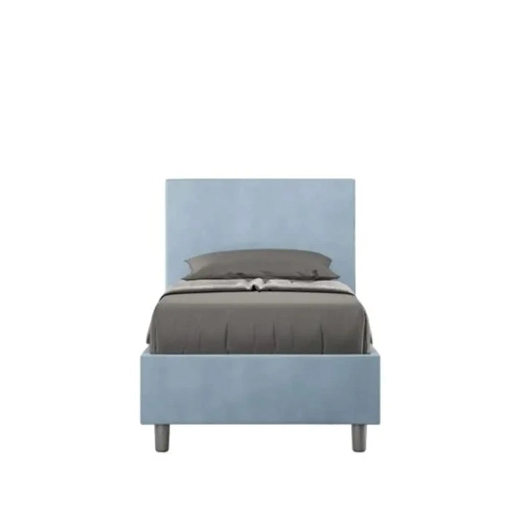 Letto singolo senza rete imbottito 80x210 microfibra azzurro Adele