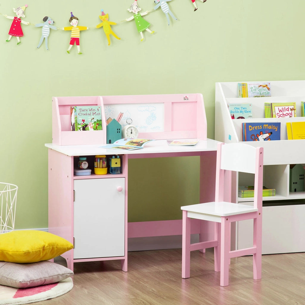 Set Scrivania e Sedia per Bambini in Legno Bianco e Rosa ¨C Minimal ¨C 90x60x75