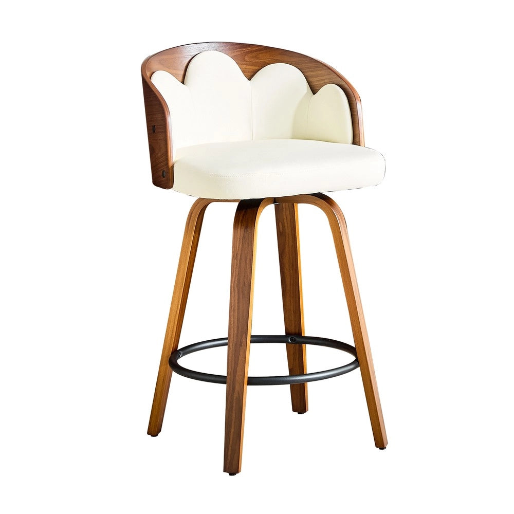 Set 2 Sgabelli da Bar con Schienale Floreale ¨C MINIMAL ¨C Legno Curvato, Ecopelle, Metallo, Moderno