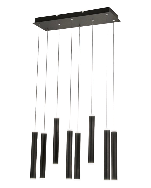 Lampada a sospensione Prado 8 luci Fabas Luce - LED 52 W dimmerabile - Nero opaco Design lineare