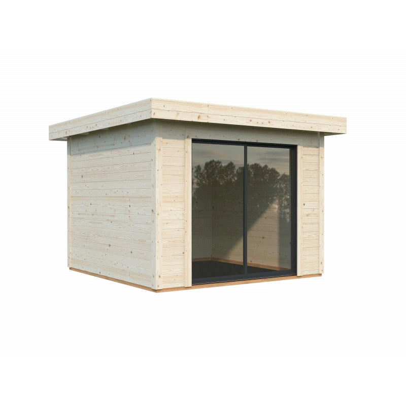 Casetta da giardino in legno 285x291 cm, pareti 28 mm con porta scorrevole vetrata in alluminio, per deposito attrezzi esterno - Esterni da Vivere