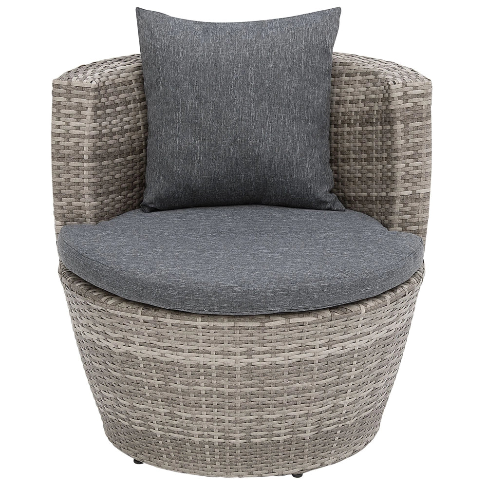Set da bistrot da giardino in 3 pezzi grigio finto rattan con cuscini impilabili per esterno moderno