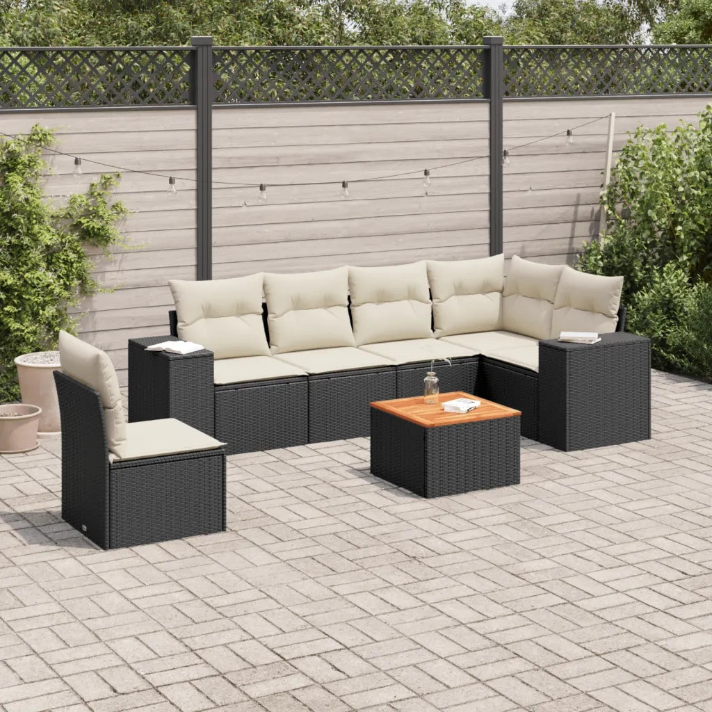 Set Divani da Giardino con Cuscini 7pz Nero Polyrattan