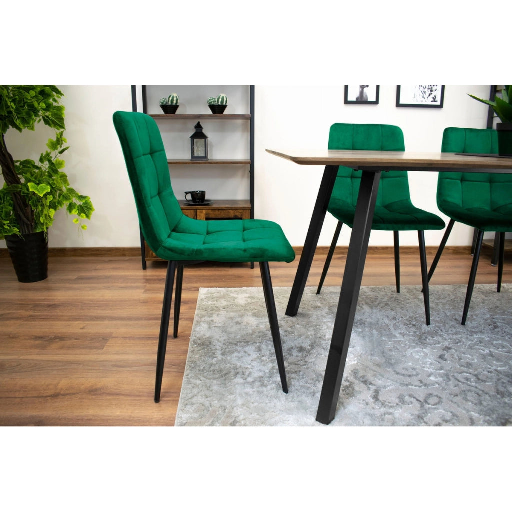 Sedia Kara in velluto verde scuro con gambe in metallo nero