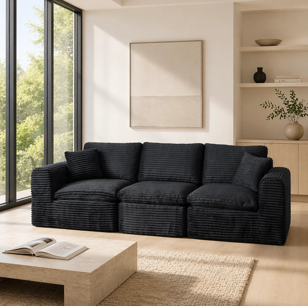 Divano modulare 3-in-1 3 moduli; in corduroy nero e blu
