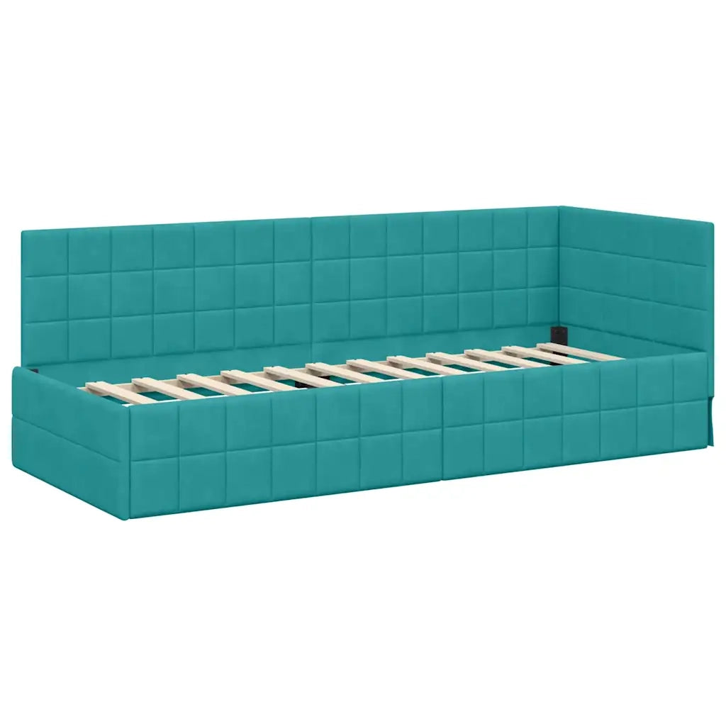 Cornice del letto ad angolo Turchese 80 cm x 200 cm Velluto