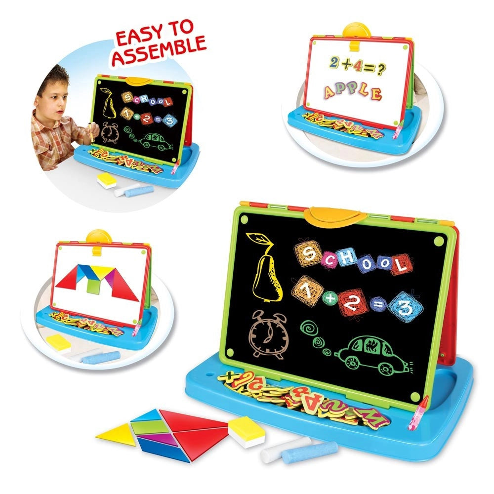 Trade Shop - Doppia Lavagna Con Supporto Da Tavolo Con Accessori Puzzle Lettere E Numeri -