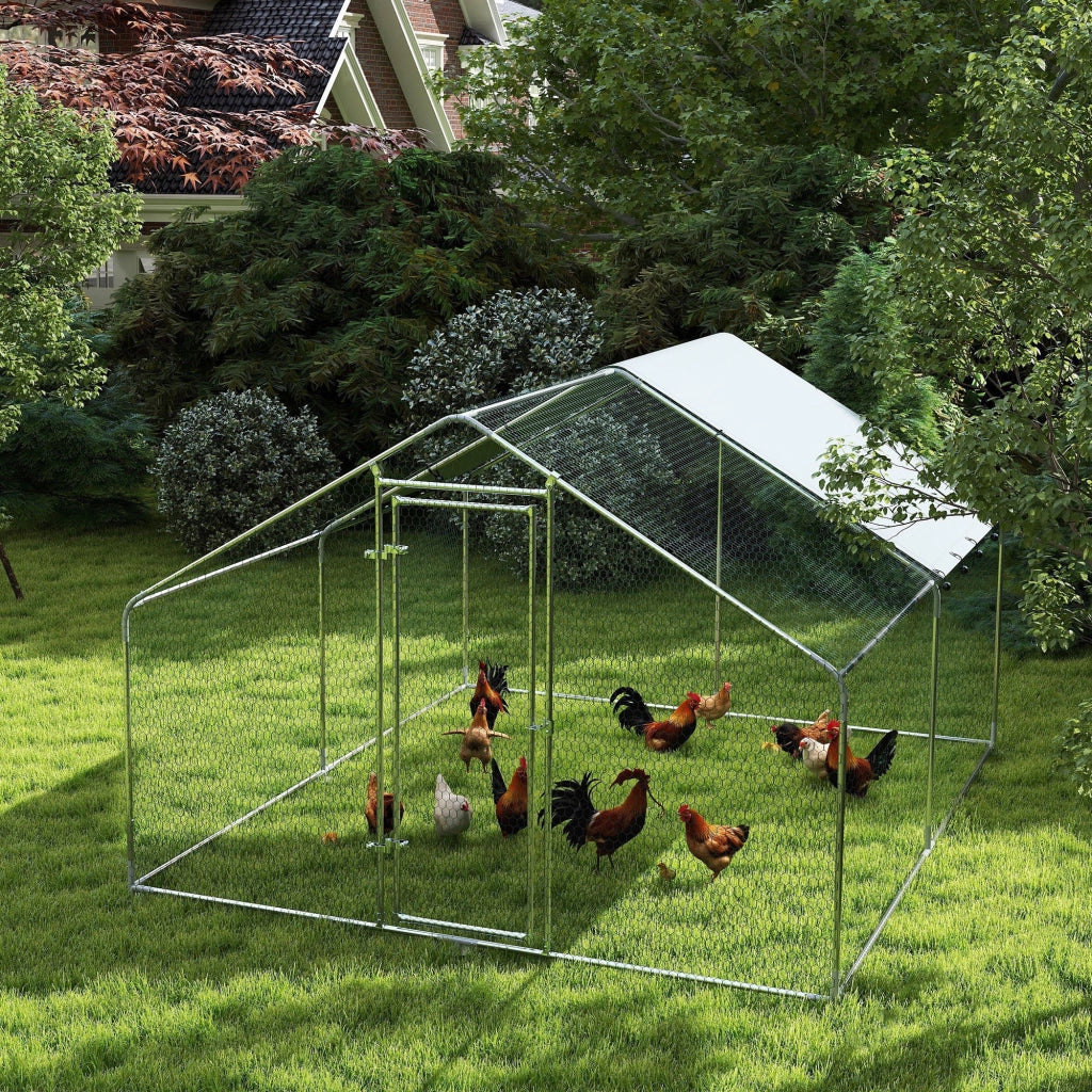 Pollaio Grande in Metallo ¨C Xylo ¨C Copertura Impermeabile Anti-UV, 3x3.4x1.9m, per 10-15 Galline
